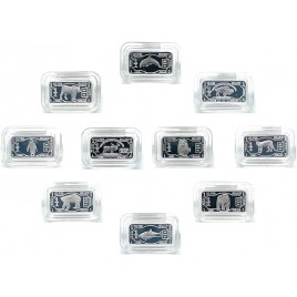 Metal Magery Ten Unique Animal One Gram .999 Pure Silver Bars with Velvet Jewelry Pouch - BH796HPZT