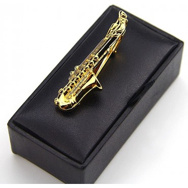 ZUNON Saxophone Tie Clips Sax Tie Bar Tacks Mens Silver Golden Tone Music Instrument Tie Clasps Musician Gifts - BA7P0GEU3