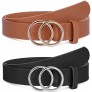 2 Pack Women Leather Belts Faux Leather Jeans Belt with Double O-Ring Buckle Size up to 53 inch - B1I1XCTU3