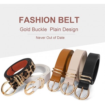 2 Pack Women's Leather Belts for Jeans Dresses Fashion Gold Buckle Ladies Belt - BXPPT4OOR