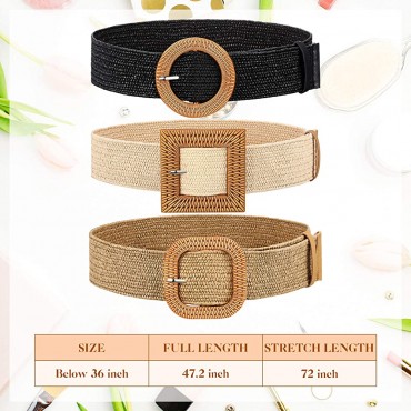 3 Pieces Straw Woven Elastic Waist Belt for Women Bohemian Dress Braided Belt - B2LD478VA