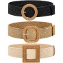 3 Pieces Straw Woven Elastic Waist Belt for Women Bohemian Dress Braided Belt - B2LD478VA
