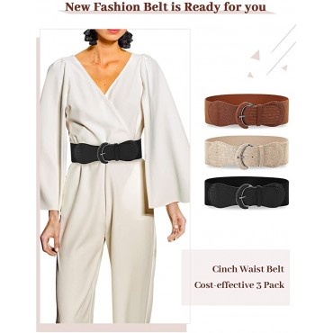 3 Pieces Women Wide Belt for Dresses Women Dress Belt Stretchy Cinch Belt Leather Elastic Belt for Ladies Dress Decoration - BUN5LNPCN