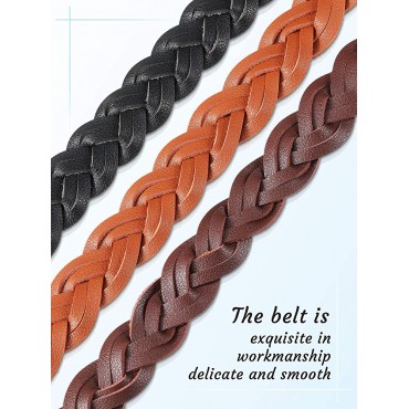 3 Pieces Women's Braided Leather Belt Skinny Woven Braided Belt O-Ring Buckle Leather Belt for Dress Jean Skirt Pant - BNKUMB02D