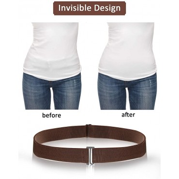 4 Pack Women No Show Invisible Belt Elastic Stretch Waist Belt with Flat Buckle - BVY2UFCYY