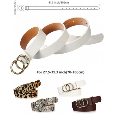 4 Pieces Women Faux Leather Waist Belt for Ladies Jeans Pants with Double O-Ring Buckle - BPMV5AT9P