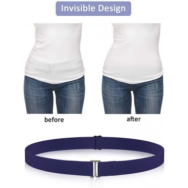 6 Pieces Invisible Belts No Show Women's Stretch Belt Adjustable Elastic Belts with Flat Buckle for Jeans Pants Dresses Flat Buckle Metal - B7RUPNSXX