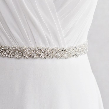 AWAYTR Bridal Rhinestone Wedding Belt Silver Rhinestone Belts for Women Formal Evening Dress - B49UOHL42