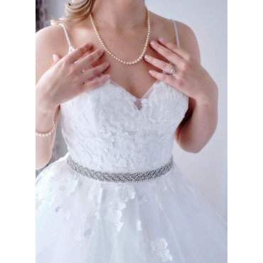 AWAYTR Bridal Rhinestone Wedding Belt Silver Rhinestone Belts for Women Formal Evening Dress - B49UOHL42