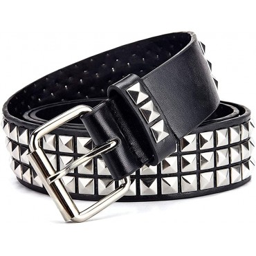 Black Studded Belt Punk Rock Rivet Belt Grommet Threads Belt with Bright Metal Pyramid for Women Men Black - B4JM6WZYJ