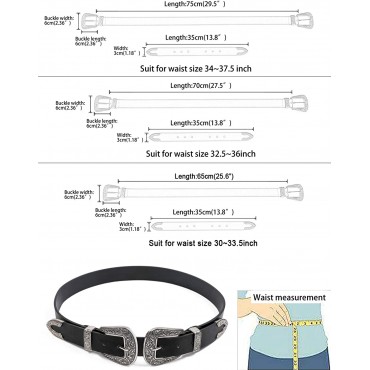 Double-Buckle Western Belts for Women Vintage Design Leather Rhinestone Waist Belt with Western-style Buckle for Ladies - B1VUVD6UY