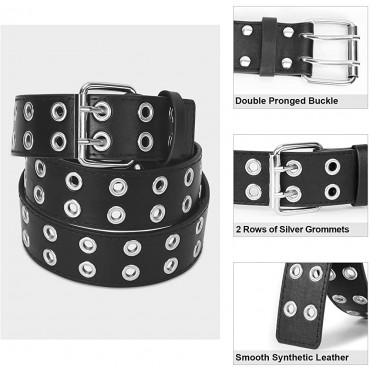 Double Grommet PU Leather Belt for Women Men Punk Rock Metal Jeans Belts 1 1 2 inch by SANSTHS - BJV4A49MB