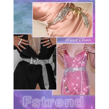 Fstrend Women Sparkle Crystal Rhinestone Chain Belts Sexy Luxury Waist Buckle Metal Beads Around Sash Party Nightclub Waistband Chains Accessories for Women and Girls - B95PVOJPX