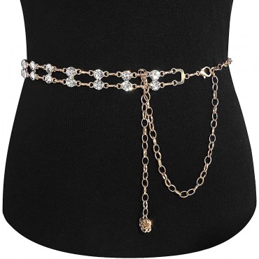 Glamorstar Chain Belts for Women Girls Double Row Crystal Metal Waist Link Belt - BIEBR361S