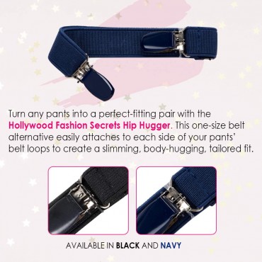 Hollywood Fashion Secrets Hip Hugger One Size Figure Slimming No Buckle No Bulk Elastic Band Belt Alternative Navy - BY43BDJ3O
