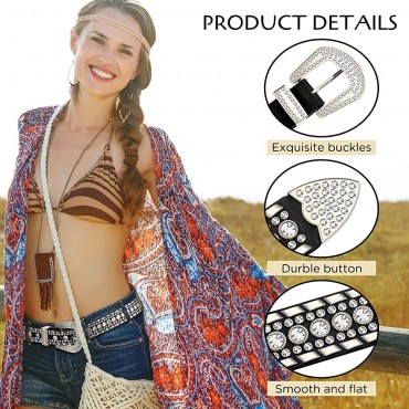 HooLing Women Rhinestone Belt Western Cowgirl Bling Studded Belts Stylish Artificial Leather Belt for Jeans Pants - BBRJPDXIP