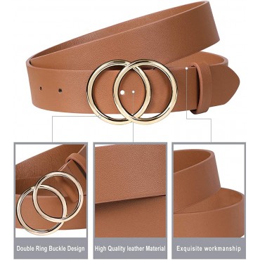 JASGOOD 3 Pack Women Leather Belt for Jeans Pants Ladies Waist Belts with Double O-Ring Buckle - B1VSODCDL