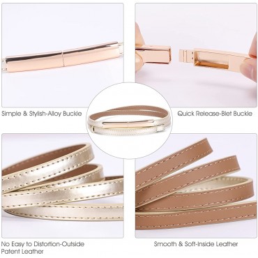 JASGOOD Women's Skinny Patent Leather Belt Adjustable Slim Waist Belt with Gold Buckle for Dress - B21BNBHKY