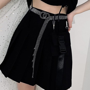 Lovful Women's Dress Belts with Full Rhinestone,Double O-Ring Sparkle Chain Waistband Belt - BSCQ1Y9NI