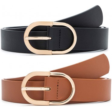 MORELESS 2 Pack Women's Leather Belts for Jeans Pants with Fashion Center Bar Buckle - BJ8VQ786I