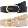 MORELESS 2 Pack Women's Leather Belts for Jeans Pants with Fashion Center Bar Buckle - BAB1SJZUO