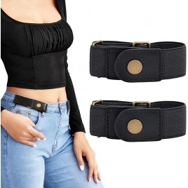 No Buckle Stretch Belt for Women Men—2 Pack Elastic Invisible Belt for Jeans - BH7J4DB5X