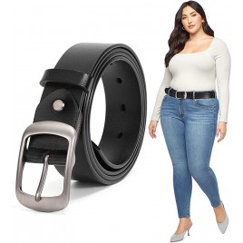 Plus Size Women Leather Belt JASGOOD Black Casual Waist Belt for Jeans Pants with Metal Pin Buckle - B3H06Z0Y3