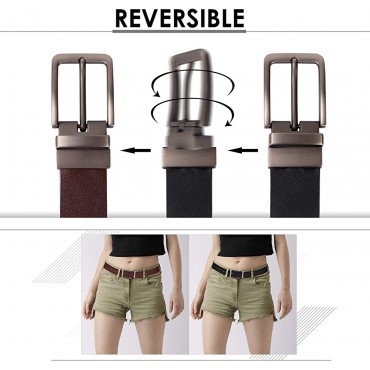Reversible Leather Belts for Women with Rotated Metal Buckle Black Brown Women Belts - B92YAKBBB