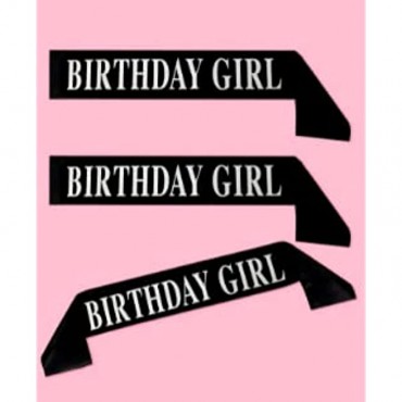 RUMA Birthday Sash for Women Girls Black Satin Birthday Sash with Silver LetteringParty Favors - BKPMGIRK2