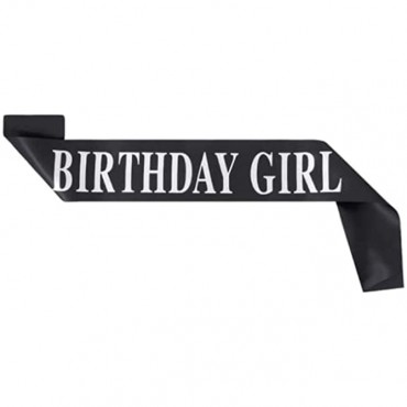 RUMA Birthday Sash for Women Girls Black Satin Birthday Sash with Silver LetteringParty Favors - BKPMGIRK2