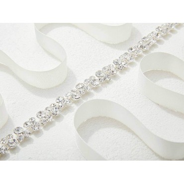 SWEETV Bridal Belt with Rhinestones Wedding Dress Belt Crystal Headband Bride Bridesmaids Sash Silver - BC29VWJZ3