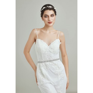 SWEETV Crystal Bridal Belt Rhinestone Wedding Dress Belt Sash Headband for Bride Bridesmaid - B86JY8T85