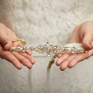 Sweetv Pearl Wedding Dress Belt Bridal Gown Belt with Rhinestones Crystals for Brides Bridesmaids Flower Girl - BY1K6QVJZ