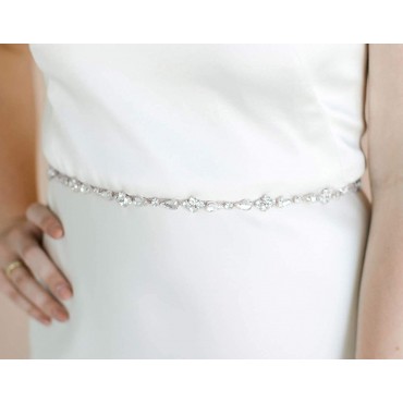 SWEETV Rhinestone Bridal Belt Bridesmaid Sash Crystal Wedding Belt Headband Women Dress Accessories - B99D4O4DY