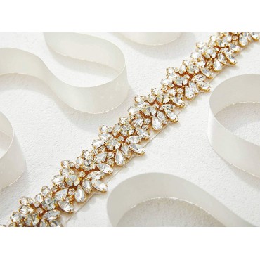 SWEETV Rhinestone Bridal Belt Sash Wedding Dress Belt Crystal Applique for Bridesmaid Gown - B3C3C6XBB