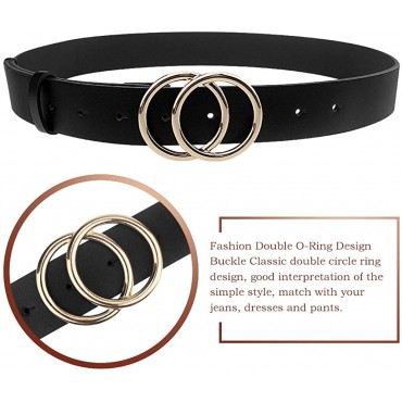 Udekit Women's PU Leather Belt Double O Ring Soft Faux Leather Waist Belt - BSTYNBOGL