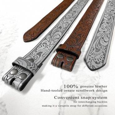 Western Floral Engraved Embossed Tooled Genuine Leather Belt Strap or Belt 1-1 238mm Wide Multi-Style Options - BCMUMUKRH