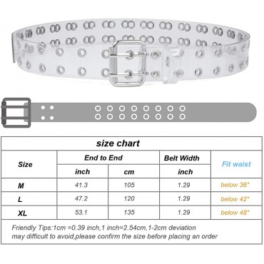 Women Clear Belt SANSTHS Two Row Grommets with Silver Double Prong Buckle - B1Z4VBVBO