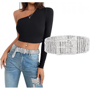 Women Crystal Belt Rhinestone Shiny Diamond Bling Glitter Chain Waist Belt for Jeans Dresses Pants Silver Gold - BEGSAWAZY
