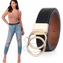 Women Leather Belt Reversible Belt Leather Waist Belt for Jeans Dress with Gold Double O Ring Rotate Buckle by JASGOOD - BSIBK6AC9