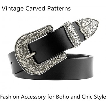 Women Leather Belts Ladies Vintage Western Design Black Waist Belt for Pants Jeans Dresses - BBUJD3W0Q