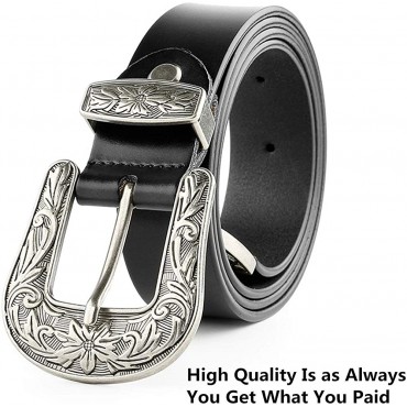 Women Leather Belts Ladies Vintage Western Design Black Waist Belt for Pants Jeans Dresses - BK1Z9EFOV