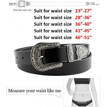Women Leather Belts Ladies Vintage Western Design Black Waist Belt for Pants Jeans Dresses - BK1Z9EFOV