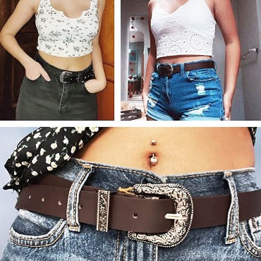 Women Western-Belts Vintage Leather Western Buckle Cowgirl Waist Belt for Jeans Pants Dresses - BQQPM9ACL