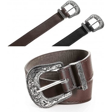Women Western-Belts Vintage Leather Western Buckle Cowgirl Waist Belt for Jeans Pants Dresses - BQQPM9ACL
