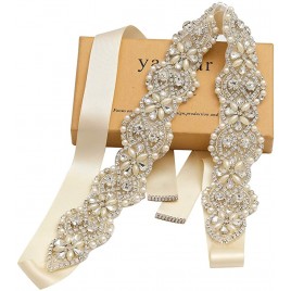 Yanstar Wedding Belt Rhinestone Crystal Pearl Belts Wedding Bridal Belts Bridal Sashes - BEXX1MPHV