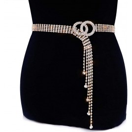 YooAi Crystal Waist Belt for Women Rhinestone Chain Belt O-Ring Waistband Belt for Dress - B7K0B9XDK