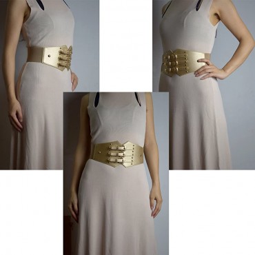 ZIFEIYU Women Vintage imitation leather Elastic Waist Belt Fashion Wide Belts with Gold Metal Buckle by Designer cosplay belt - BKUC4F1LD