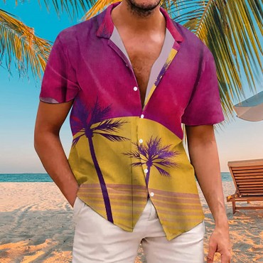 Hawaiian Shirts for Men Casual Button Down Short Sleeve Beach Shirt Suits Lapel Summer Holiday Dress Shirt - BTJI2BPEA