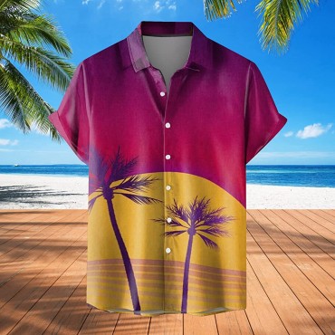 Mens Casual Button Down Shirts Creative Summer Tropical Shirts Short Sleeve Lapel Loose Fit Top Blouses - BNH4IQ40R